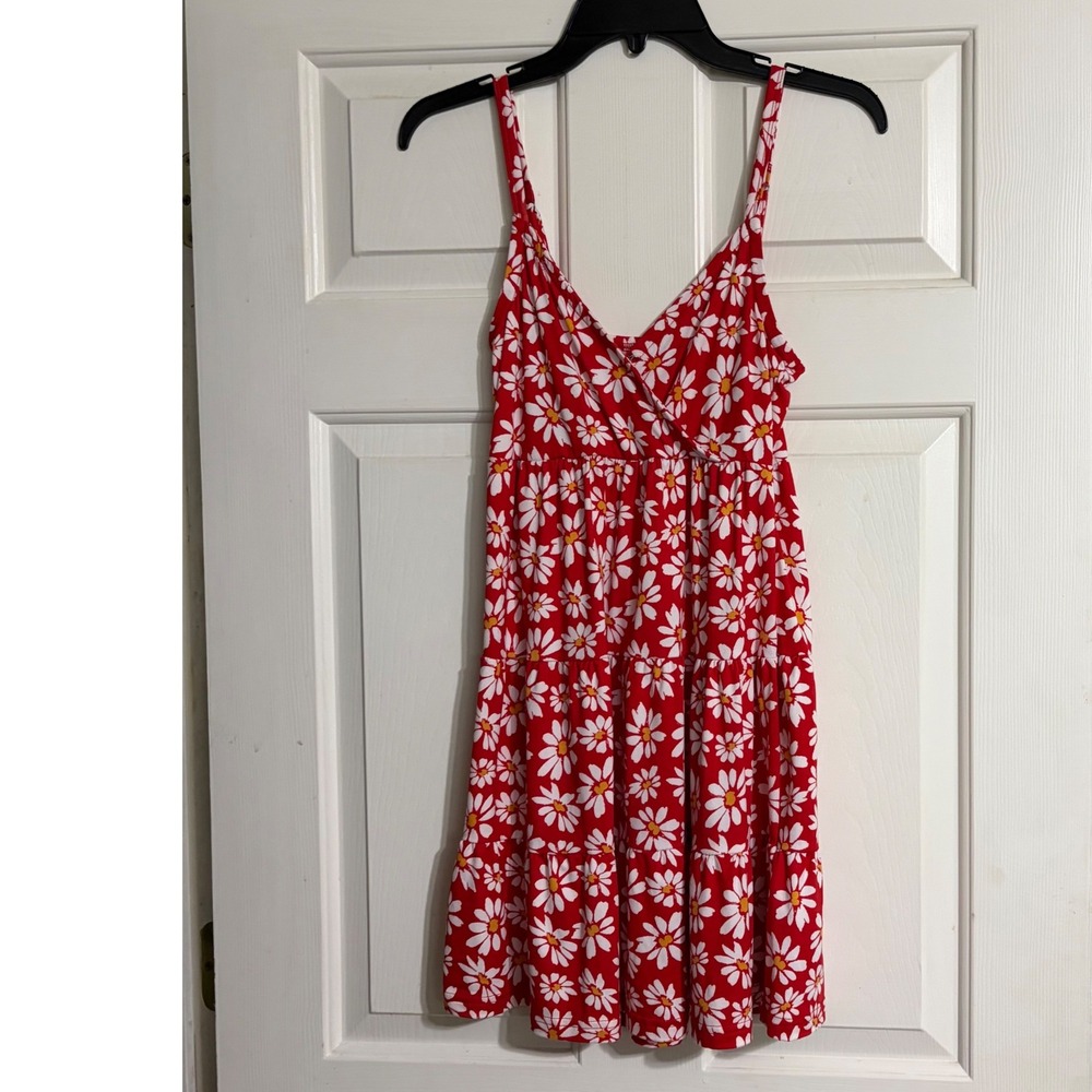 Hollister Mini Dress Womens XS Red Daisy Floral Tiered‎ Sun Dress 359D2650